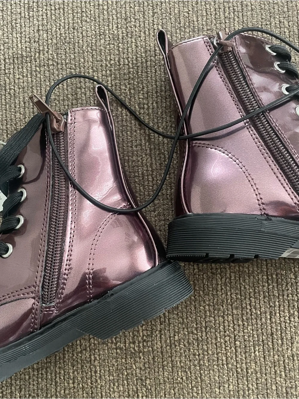 NWT Thereabouts Toddler Girls Flat Heel Combat Boots Size 11 ~ Purple Patent